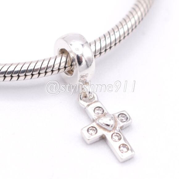 Authentic PANDORA Cross Dangle with Clear CZ Charm - 790355CZ - Picture 2 of 9